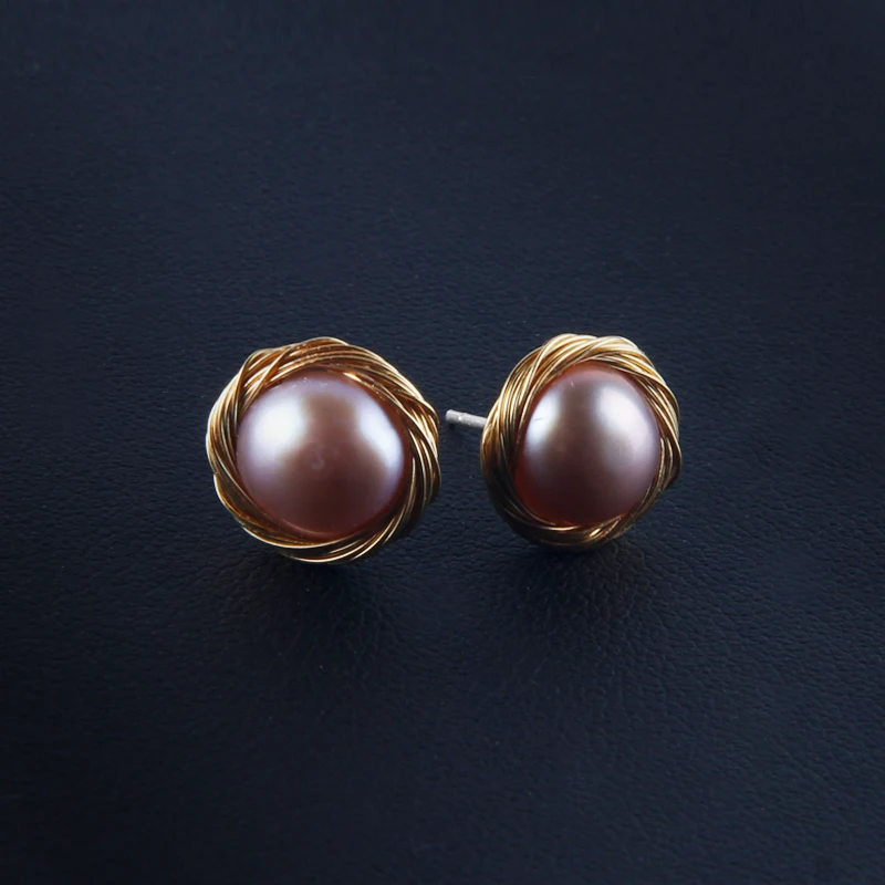 Серьги-гвоздики ручной работы в стиле барокко с натуральным пресноводным жемчугом, 925 пробы серебряные серьги-гвоздики для женщин, хорошее ювелирное изделие - Цвет камня: purple pearl earring