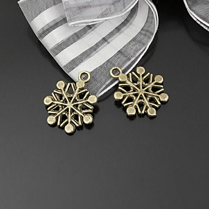 (23331)30PCS 16MM Antique Bronze Zinc Alloy Snowflake Charms Pendants Jewelry Making Supplies Diy Findings Accessories | Украшения и