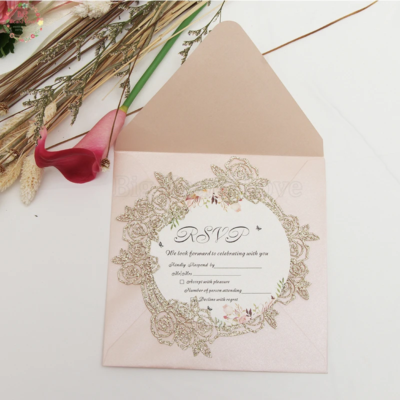 50pcs Laser Cut Flower Cover Invitation Card Print Blank Wedding Party Invitation Card Lace Flower  - 4000568231164