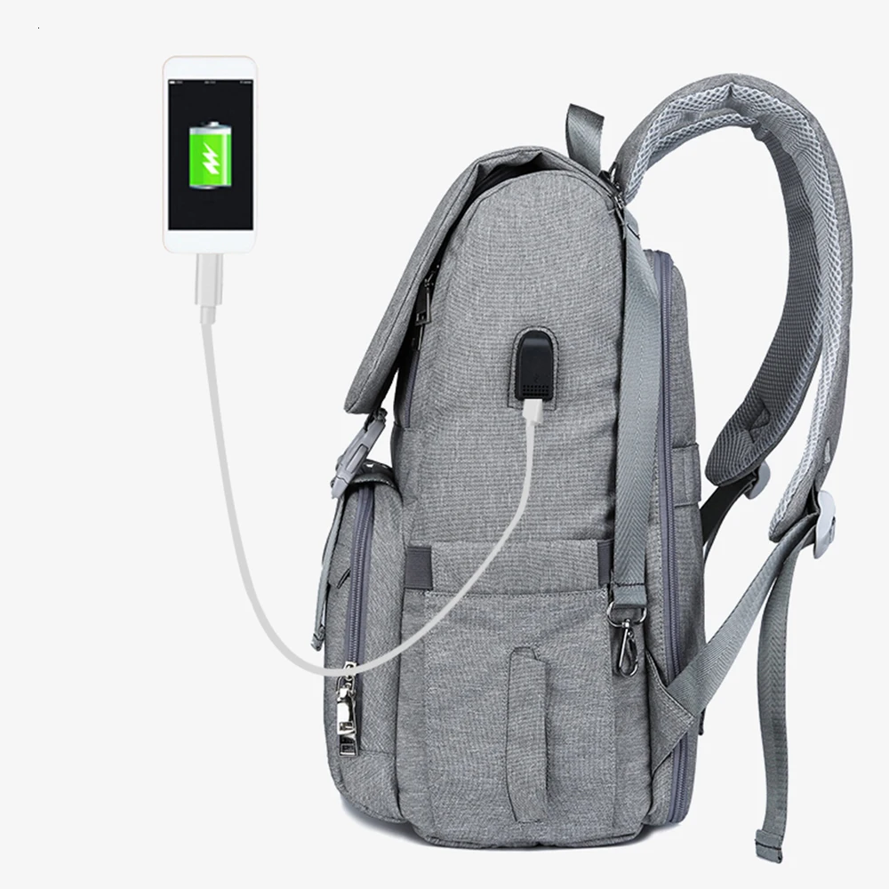 USB перезаряжаемая Детская сумка для подгузников мумия рюкзак папы большой емкости водонепроницаемый Повседневный ноутбук с двойным плечом коляска пеленка сумка