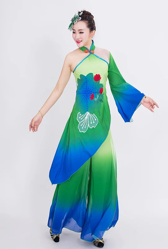 Китайский стиль Hanfu костюм для классических танцев современный танцевальный костюм Взрослый женский Yangko одежда веер народные танцы Танцевальный Костюм