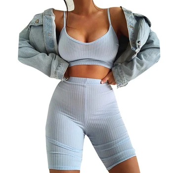 

2020 Summer Fashion Women Crop Top Shorts Set 2pcs Outfits Jumpsuit Playsuit Casual Women's Sets Sleeveless Tops Shorts