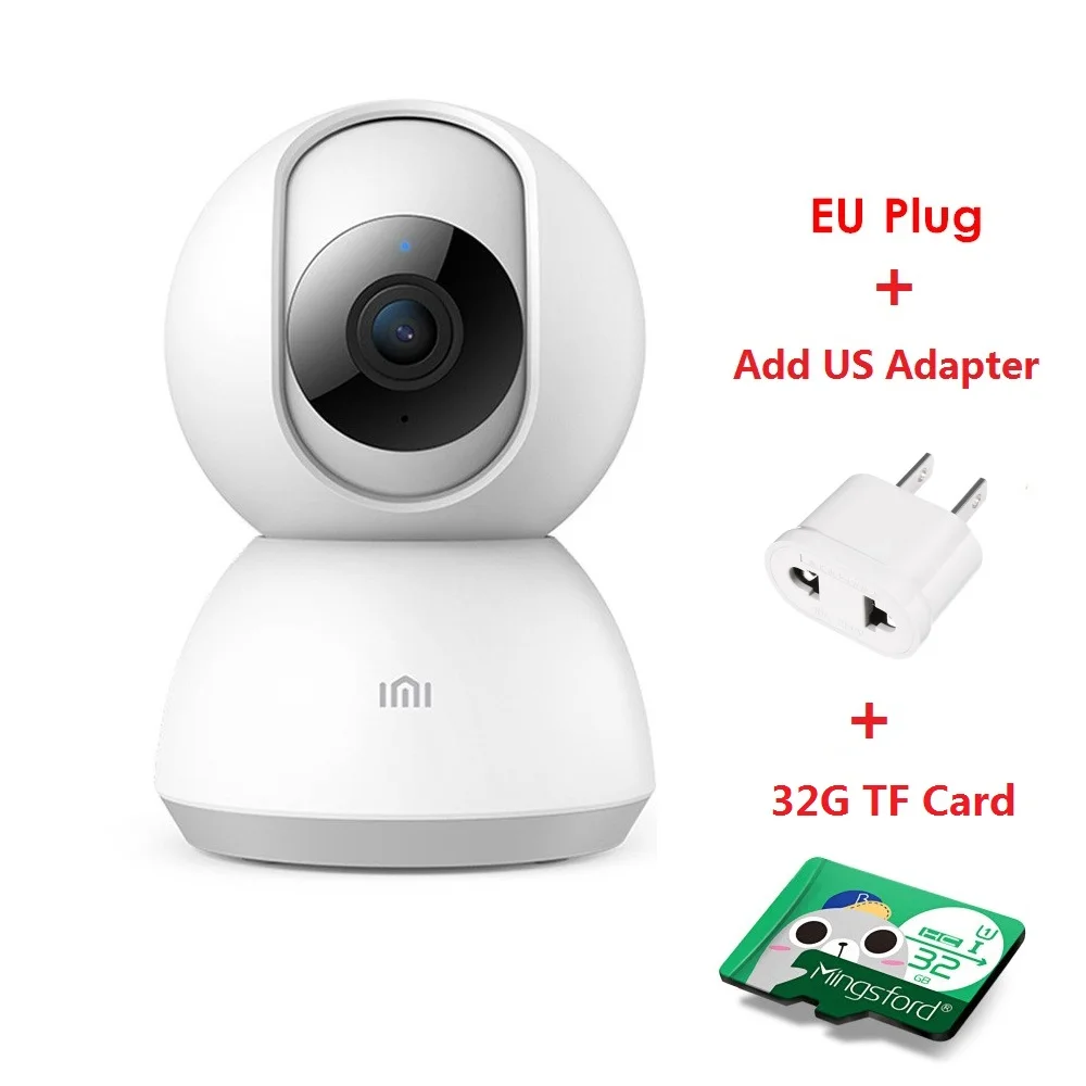 US Adapter 32G Card Обновленная версия Xiaomi Mijia Smart camera 1080P HD 360 градусов панорамирование ночного видения WiFi ip-камера с дистанционным управлением для дома - Цвет: US Adapter 32G Card