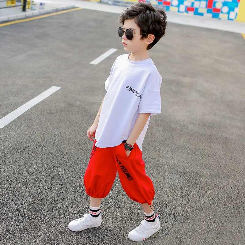 

BOY'S Clothes with Short Sleeves Summer 2019 New Style Children Back zi mu hua Printed Short Sleeve Big Boy Tops Casual Korean-s