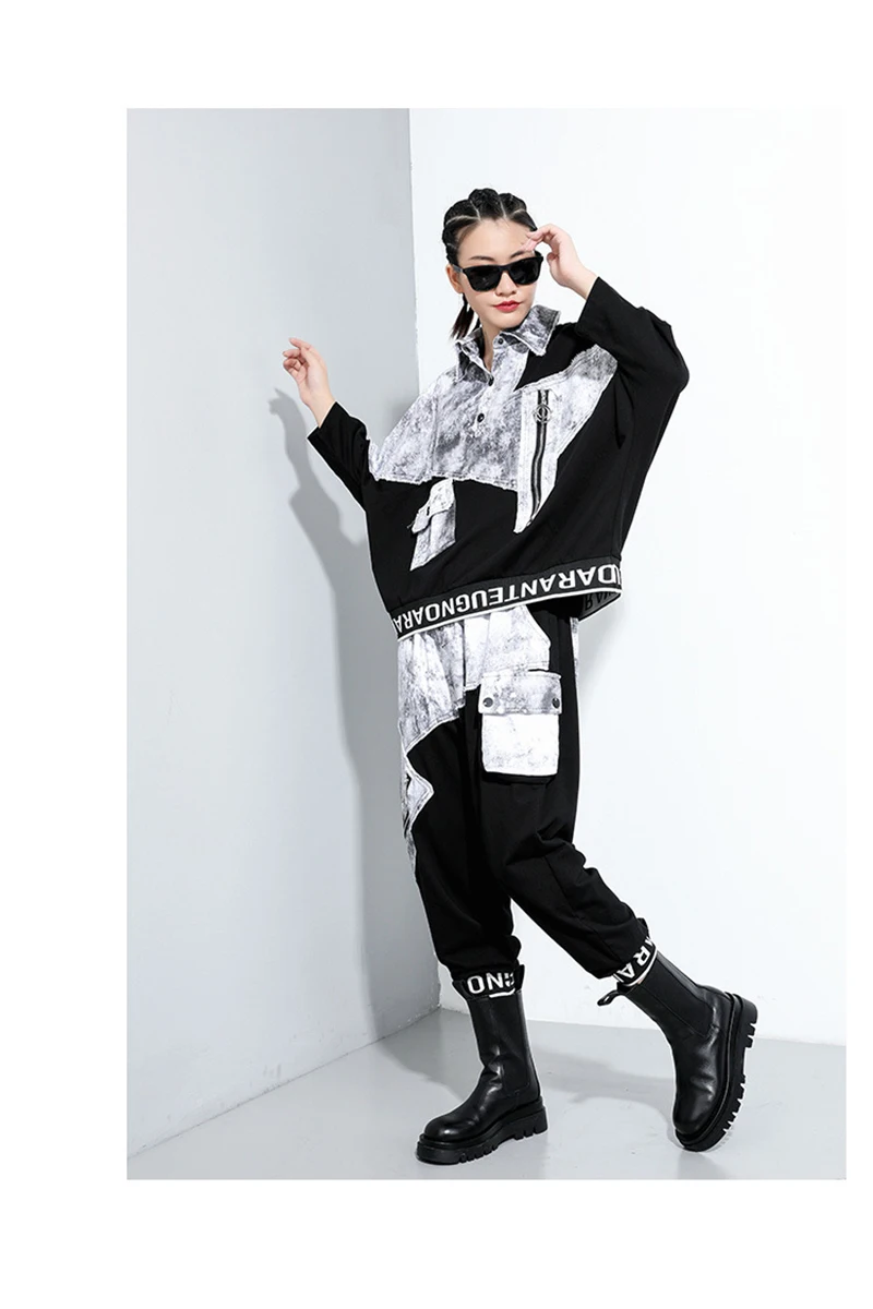 [EAM] High Elastic Waist Black Denim Split Harem Trousers New Loose Fit Pants Women Fashion Tide Spring Autumn 2020 1DA131
