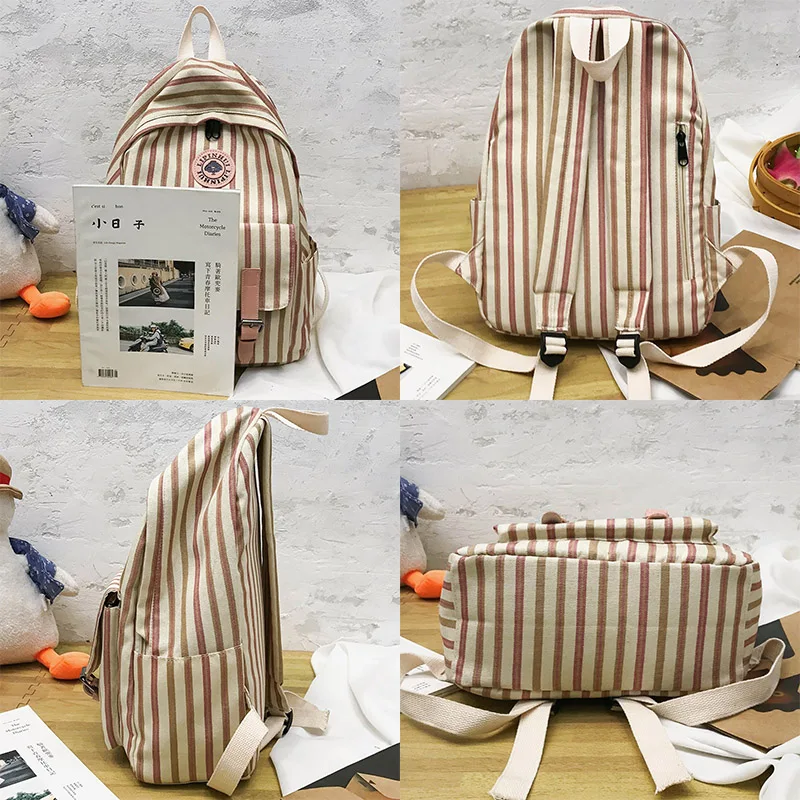 Женский клетчатый холщовый рюкзак Harajuku Студенческая женская школьная сумка для девочки полосатые Симпатичные рюкзаки Kawaii Пряжка женская сумка книга Подростковая