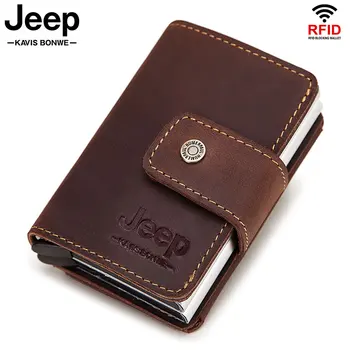 

Rfid Men Leather Credit Card Holders Business ID Card Case Male Coin Purse Automatic Blocking Aluminium Bank Card Wallets 2020