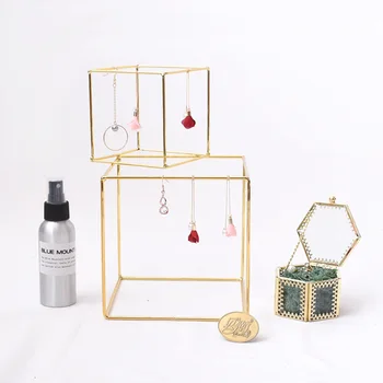 

Minimalist Metal Jewelry Storage Rack Golden Display Holder Geometric Shape Jewelry Earring Necklace Storage Rack Home Organizer