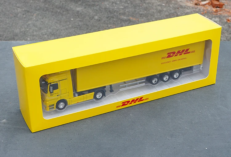 Оригинальный авторизованный подлинный 1:50 DHL логистический желтый грузовик