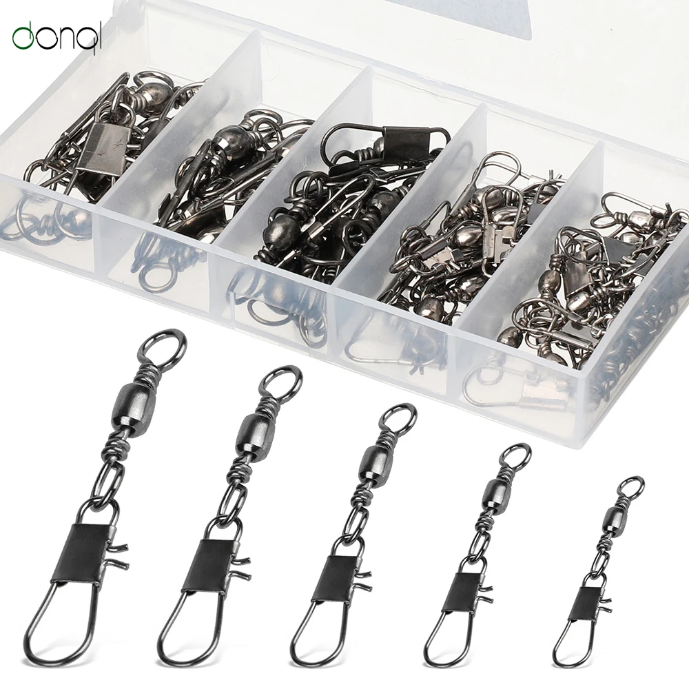 

DONQL 50/100/Pcs Bearing Fishing Connector Swivels Interlock Snap Fishhook Lure Line Connector Winter Fishing Tackle Accessories