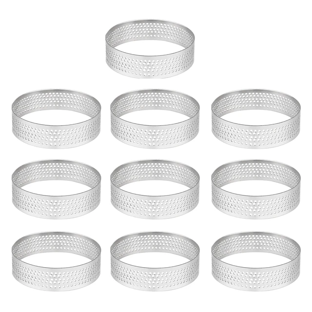 10Pcs 4.5cm Round Stainless Perforated Seamless Tart Ring Quiche Ring Tart Pan Pie Tart Ring with Hole Tart Shell Ring 1