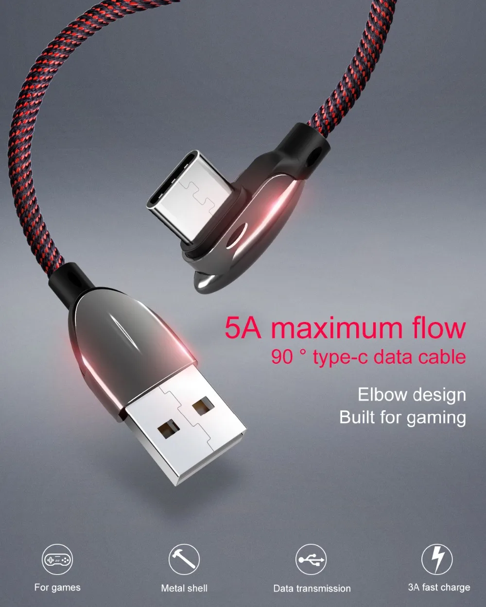 3 А супер быстрый QC4.0 зарядный кабель для телефона type C USB 90 градусов USB C type C Android провод игровой локоть зарядный кабель type-C кабель для передачи данных