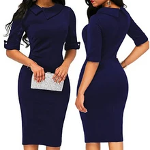 Питер Пэн воротник рукава средней длины элегантное платье-карандаш для женщин офисные вечерние повседневные однотонные платья Vestido Женские Платья