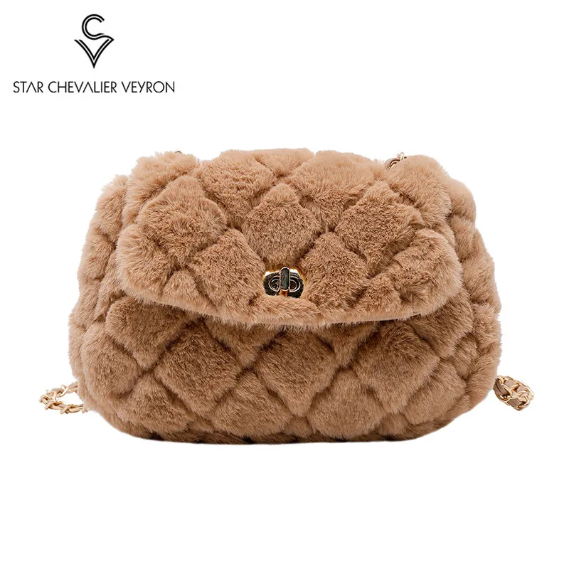

Cute Warm Crossbody Bags 2019 Winter Fashion High Quality Soft Plush Designer Women Handbags Chain Shoulder Messenger Bag Purse