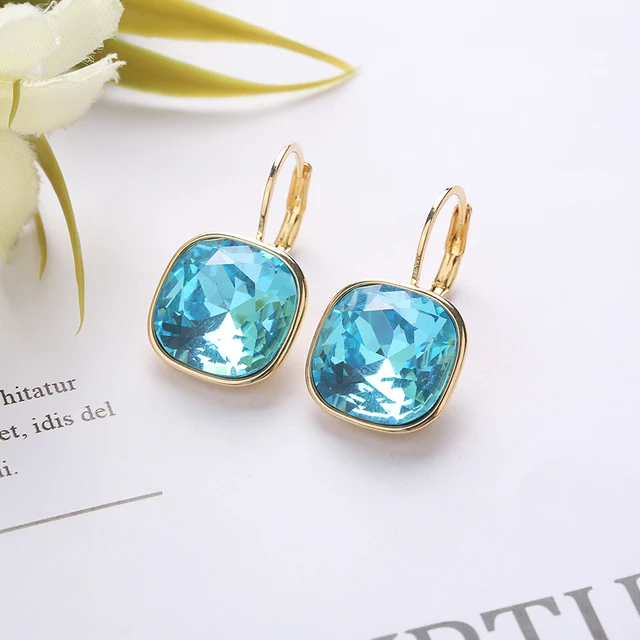 2021 New Design  Square Stones Earrings With French Hook Lever Back For Fashion Girls Wedding Gifts G202