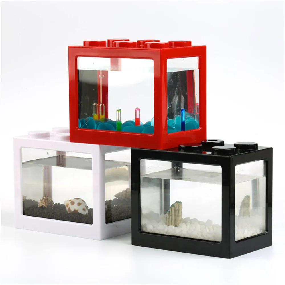 8 Colors Rectangle Mini Aquarium Fish Tank Home Office Tea Table Decoration Small Building Block Fish Tank Eco Tank Accessories (2)