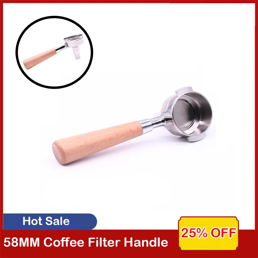 

58MM Coffee Machine Handle EXPOBAR E61 Stainless Steel Espresso Coffee Part Filter Wooden Handle Accessory For Cafe Barista