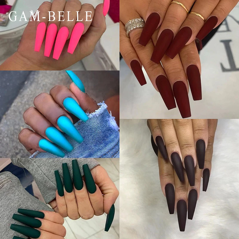 Gam Belle Professional Matte Red Fake Nails French Long Ballerina Coffin Artificial Press On Nail Tips Extension Manicure Tools False Nails Aliexpress