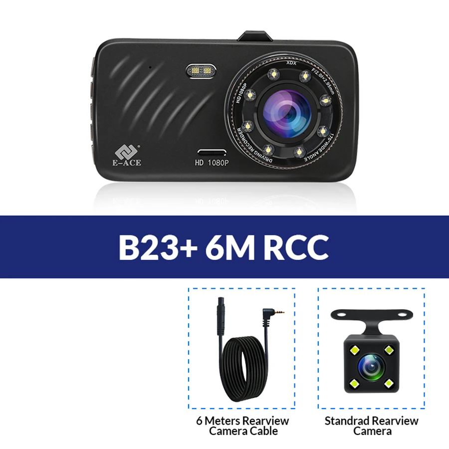 Автомобильный видеорегистратор E-ACE B23, 4 дюйма, сенсорный экран, Full HD, 1080 P, видео, g-сенсор, ночное видение, двойной объектив, камера заднего вида, видеорегистратор - Название цвета: B23-6M RCC