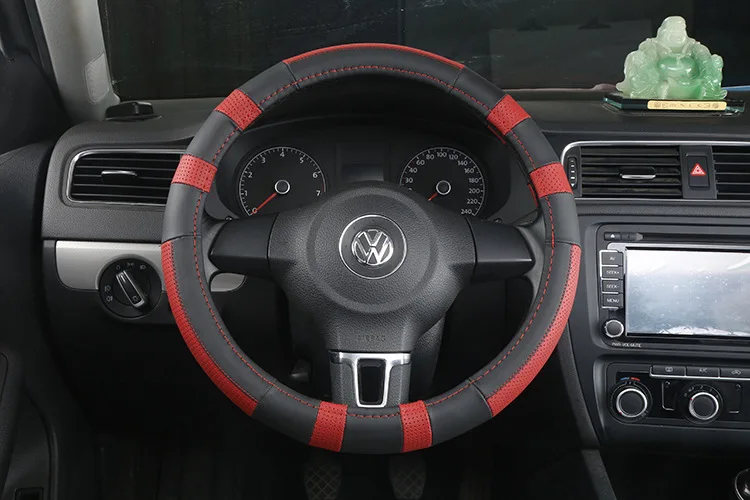 Genuine Leather Sew Car Steering Wheel Cover Genuine Leather Anti-slip Full Hole Sew Car Grip Cover Four Seasons General Car Sup