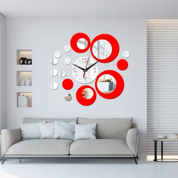 

Modern Wall Clocks Acrylic Circle Shaped Mirror Fashion 3D DIY Stickers Clock for Household Living Room Decoration