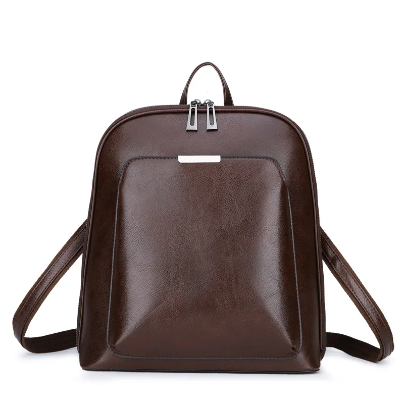 Backpack2020 чистый цвет стиль все-ПУ ретро колледж воздушный рюкзак, большой емкости классический модный рюкзак - Цвет: Коричневый