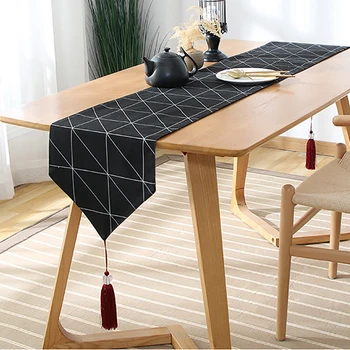 

Simple Pastoral Black Grid Table Runner Table Coffee Table Mat TV Cabinet Dust Pad Home Decoration Geometric Bed Runner
