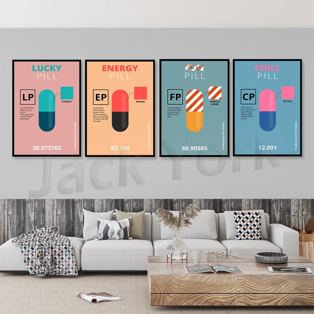 Stampe Pittura Opera D'Arte Da Parete Lucky Power Pill Rosa Verde Tela Modulare Blue Poster Picture Modern Home Decor Comodino Sfondo
