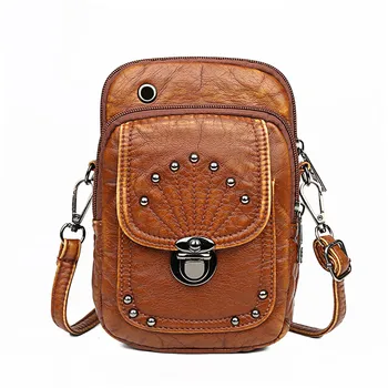 

Retro Crossbody Bags for Women Pu Leather Vertical Square Ladies Shoulder Rivet Cell Phone Bag Ladies Coin Purse Bags Sac A Main