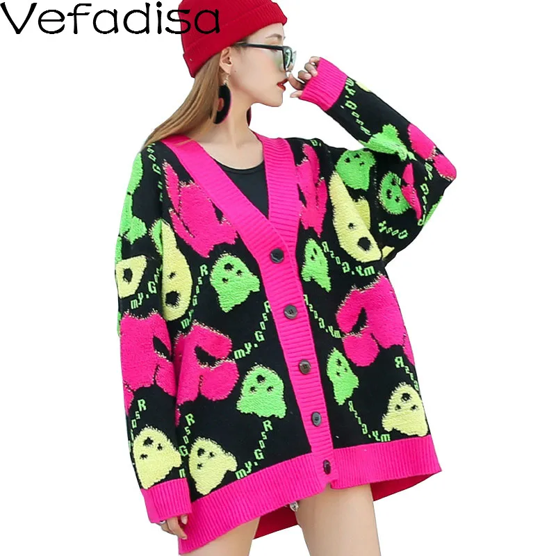 Vefadisa Cartoon Print Cardigans Sweater Women