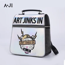 AJI/модный рюкзак для молодых девушек, 2 сумки на ремне, хип-хоп, уличная показ, дизайнерская Задняя сумка из искусственной кожи с заклепками, с лазерной печатью, A9017