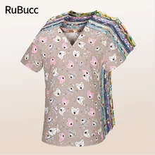 

Beauty Salon Work Uniforms Unisex Cute Lab Clothes Short Sleeve Wear V Neck Summer Scrubs Tops Cartoon Printing Working Uniform