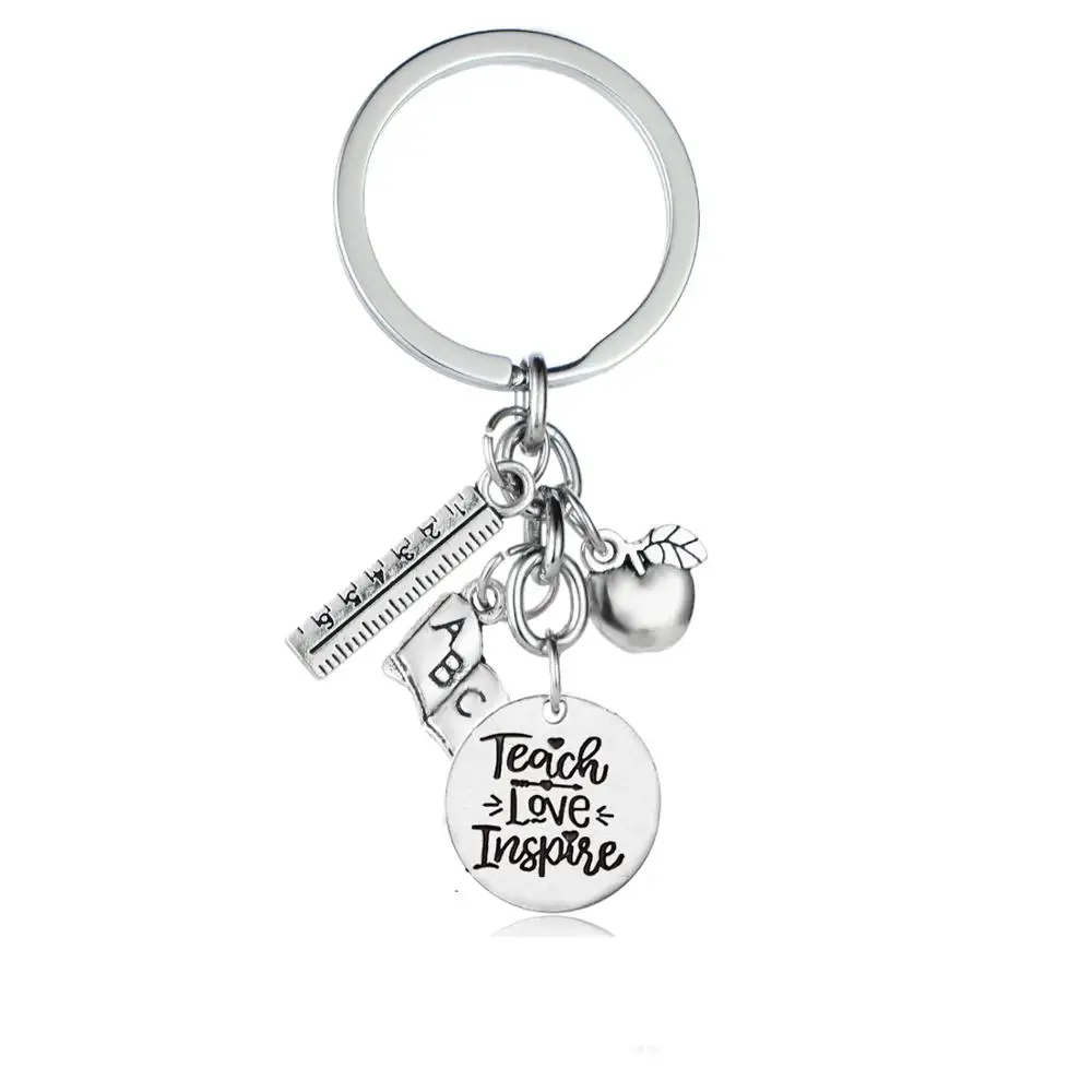 12PC Ruler ABC Book Apple Charm Pendant Keychains Teach Love Inspire Keyrings Thank You Teachers Jewelry Graduation Gift Fashion | Украшения