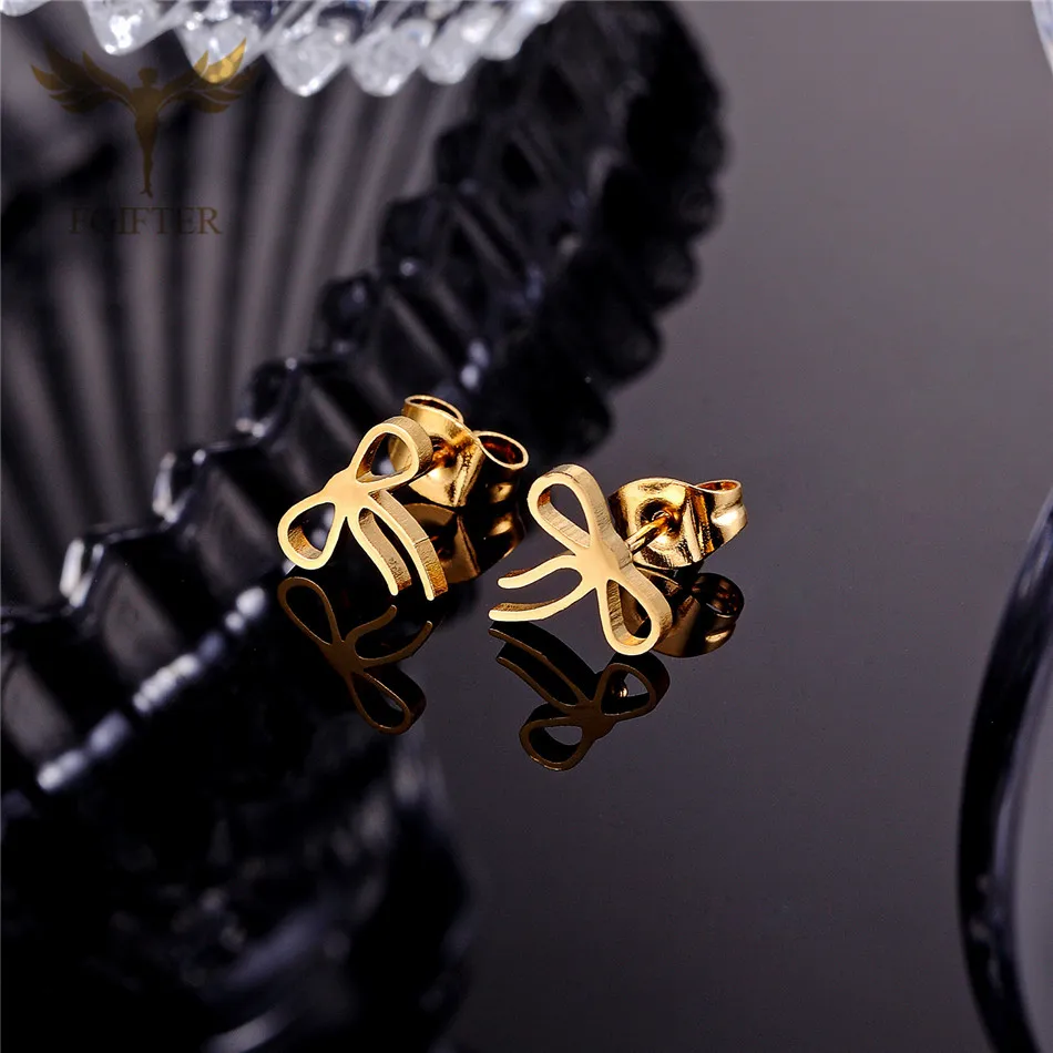 Bohemia Bowknot Earrings for Girl Women Bow Rosette Design Style Ear Studs Stainless Steel Earings Wholesale 12 Pairs Pack Gifts 5