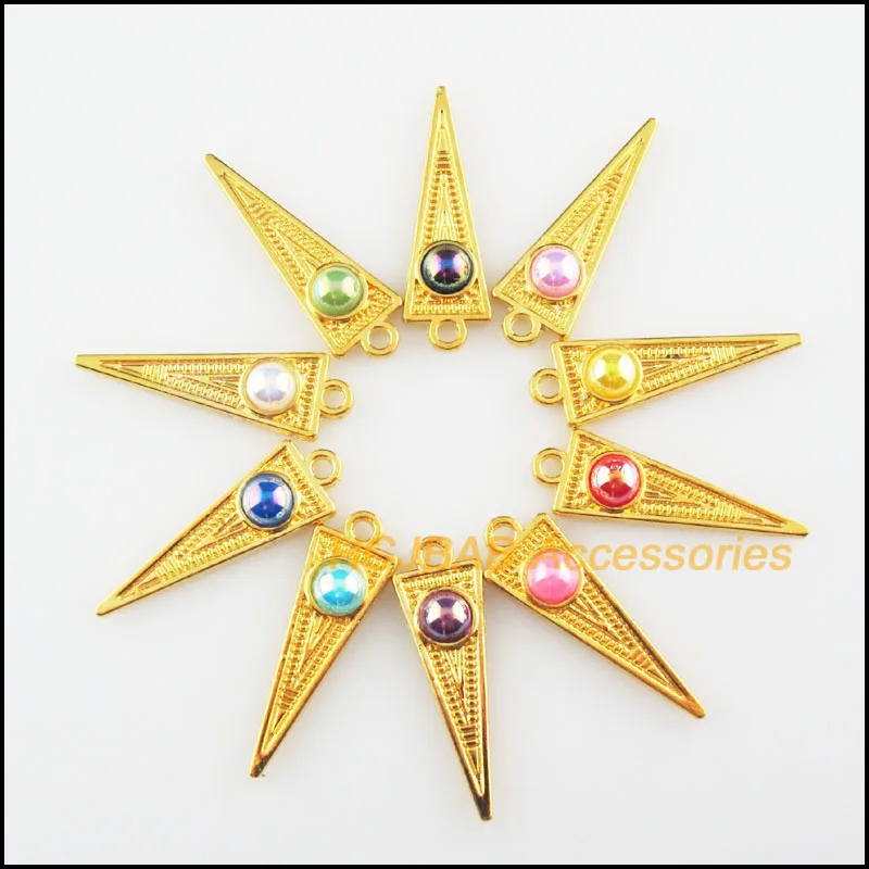 

20Pcs Gold Color Triangle Flower Frame Mixed Acrylic Charms Pendants 9x28.5mm