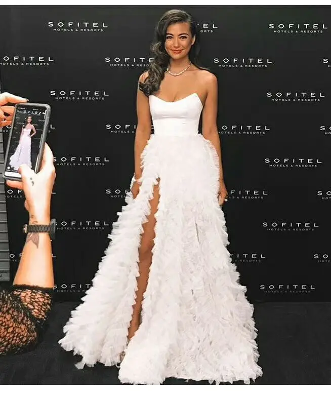 Женское модное белое кружевное платье без бретелек, Бандажное платье Vestidos, вечернее платье знаменитостей, облегающее платье