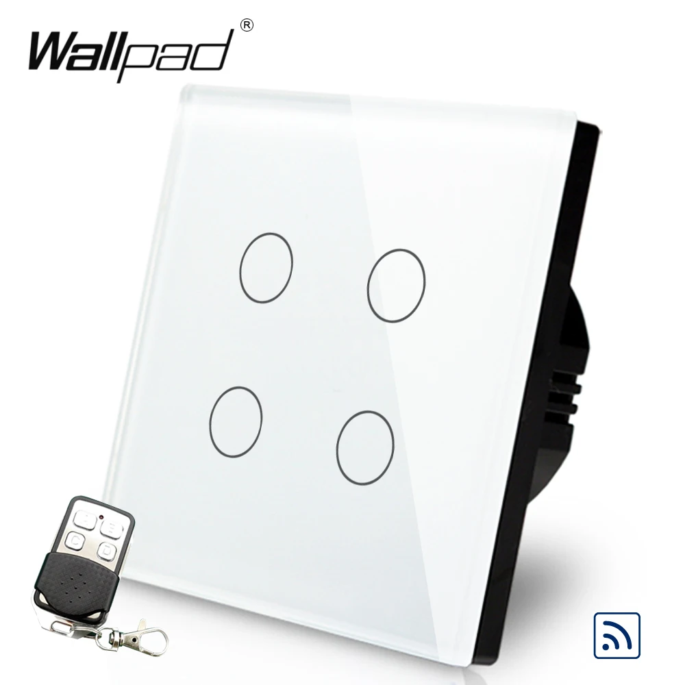 4 Gang Дистанционное 110 V-250 V Wallpad закаленное Стекло Touch 4 Gang RF433 UK пульт дистанционного Управление Беспроводной дистанционный переключатель с Управление;
