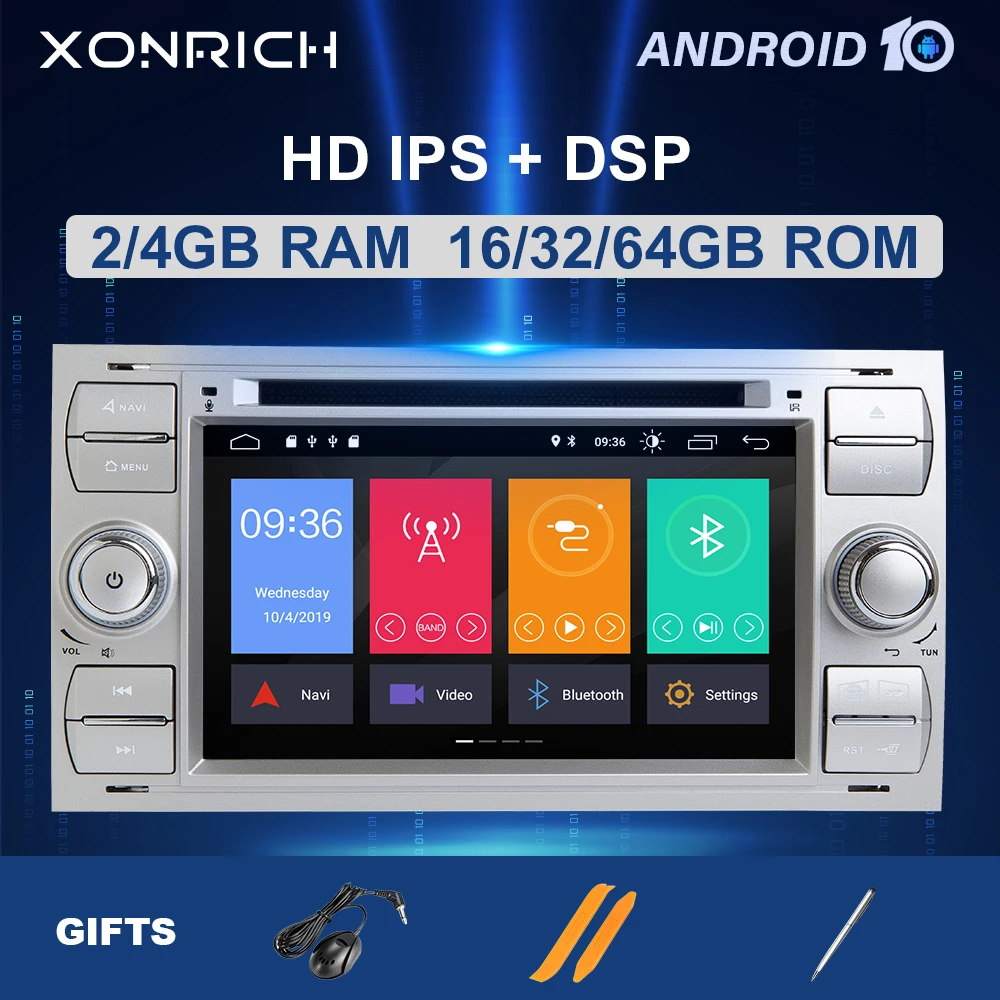 4G + 64G DSP 2din Android 10Car радио мультимедиа для Ford Focus 2 3 mk2 Mondeo 4 Kuga Fiesta Transit Connect S-MAXC-MAX IPS 8