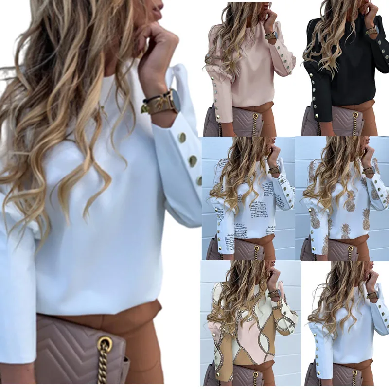 

Sutimine Women Blouses Leopard Elegant Long Sleeve O-neck Shirt Loose Casual Plus Size Boulse Female Fall Tops Dropshipping