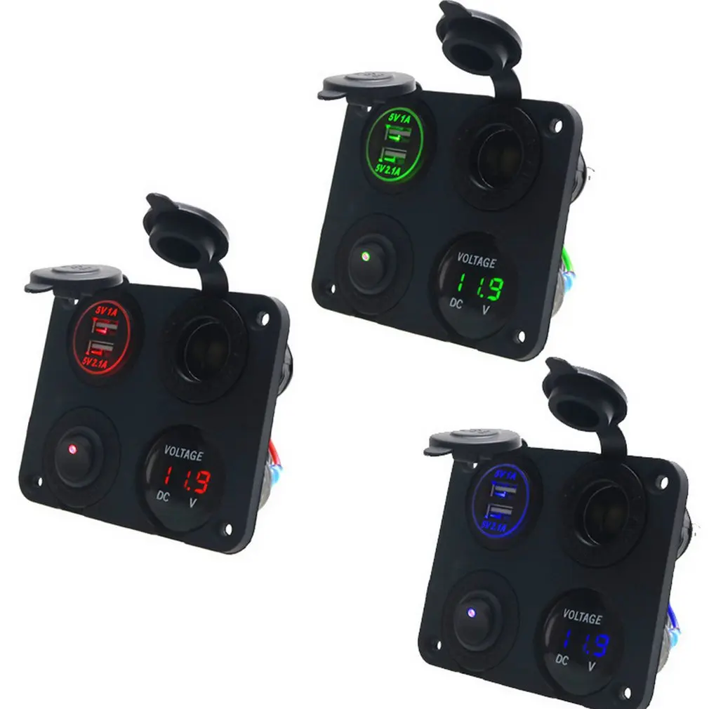 

Multi-functional Panel Dual USB Car Phone Charger Car Cigarette Lighter Car Voltmeter 12-24V Auto Accessories
