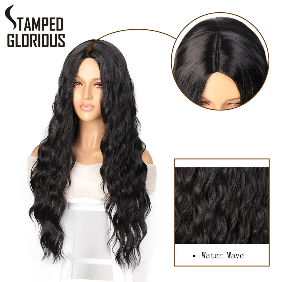 Shtampovannyj Slavnyj Krasnyj Chernyj Cvet Dlinnye Volny Vody Pricheska Pariki Dlya Zhenshin Sinteticheskie Volosy Vysokaya Temperatura Volokna Srednij Razmer Aliekspress