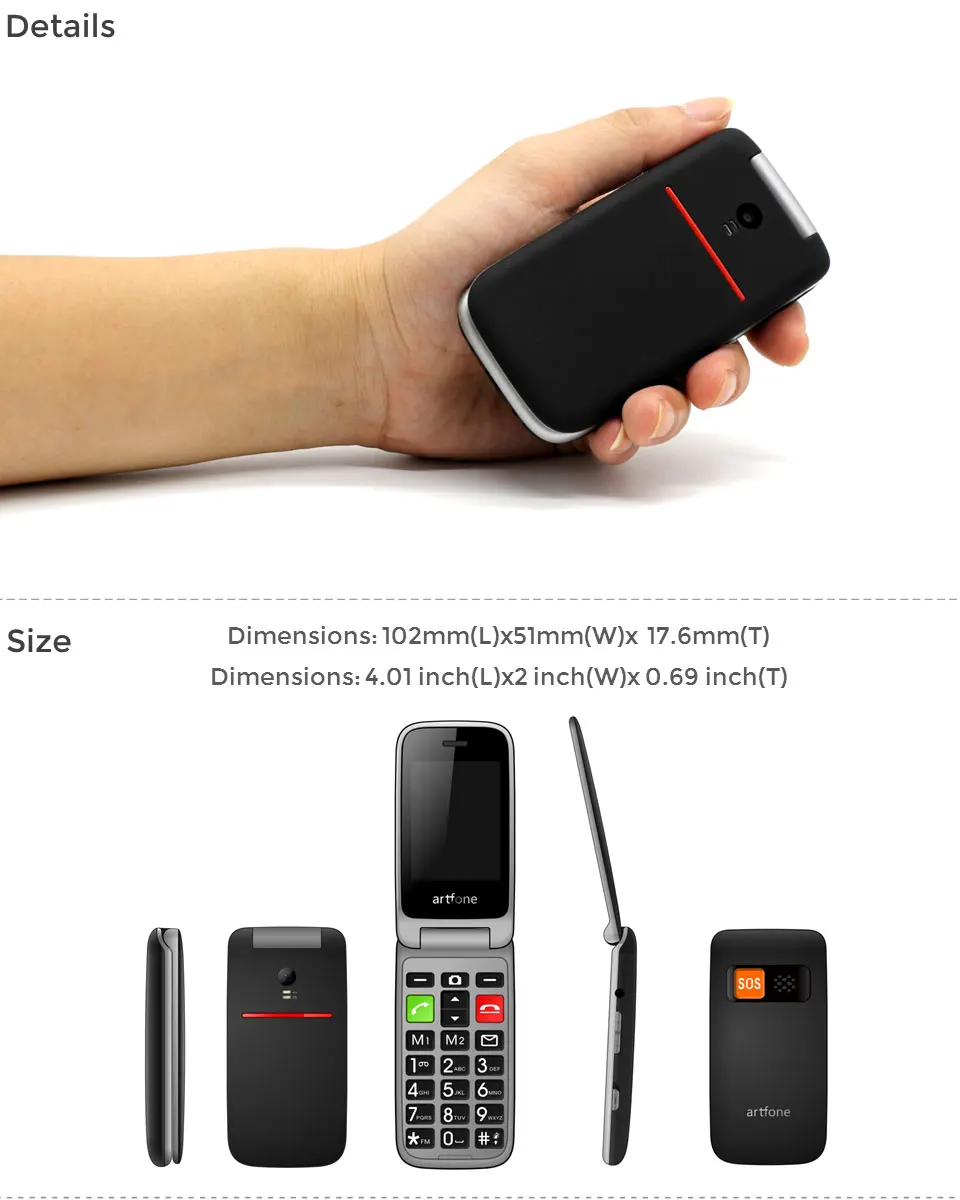 Artfone flip Big Button Mobile Phone for Elderly