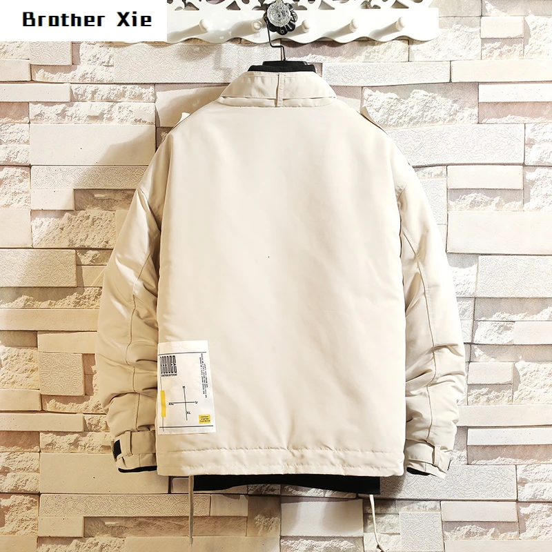 

Winter Tooling Jacket Men Warm Fashion Thickening Casual Large Pocket Stand Collar Coat Man Streetwear Loose Cotton Jacket Men