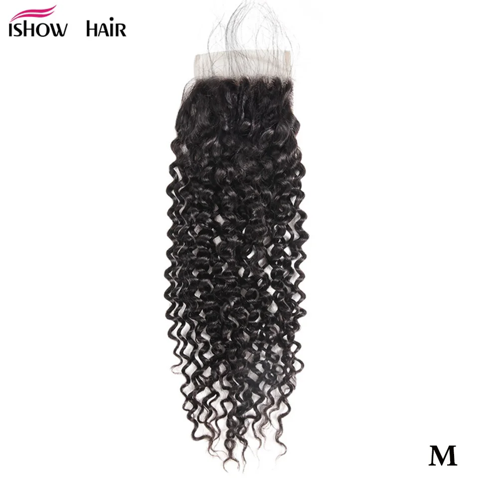 

Ishow 4*4 Free Part Closure Brazilian Curly Hair Weave 8-20inch Non-Remy Hair Swiss Lace Closure With Baby Hair 130% Density