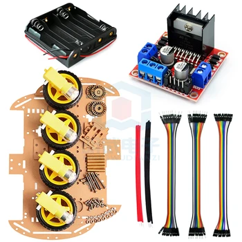

Smart car frame with double-layer chassis 4WD tracking obstacle avoidance ArduinoUNO Raspberry Pi with L298N driver module