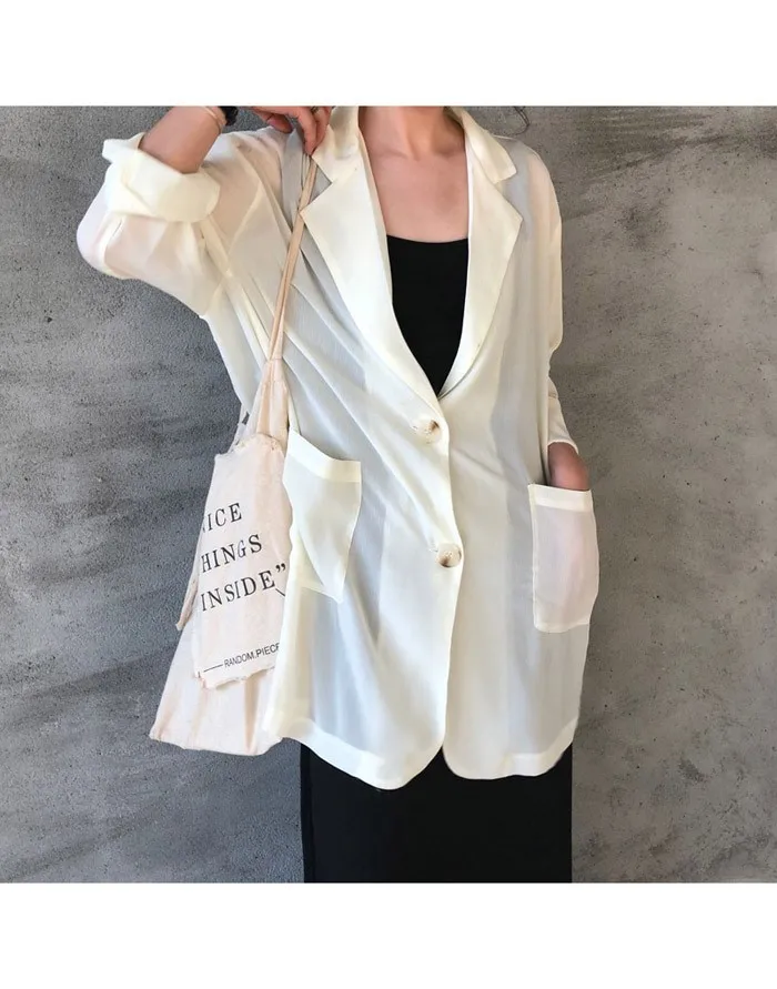 Crescent City~ Korean-style CHIC Laziness-Style Two-Button Suit Coat Women's New Style Loose Thin Sun Shirt