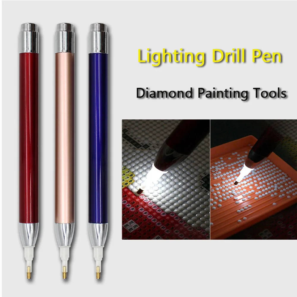 Herramienta de pintura de diamante redondo cuadrado, pluma perforadora de punto de iluminación, bolígrafos de diamante 5D, pintura con accesorios de diamantes