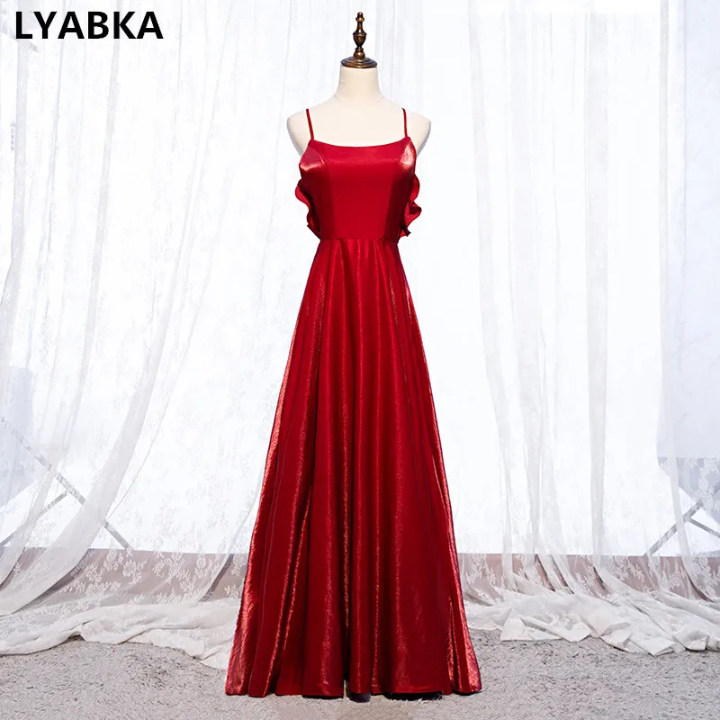 А-силуэт Атласное Вечернее платье халат De Soiree круглый вырез бордовые вечерние платья длинное платье настоящая фотография стиль vestido de festa