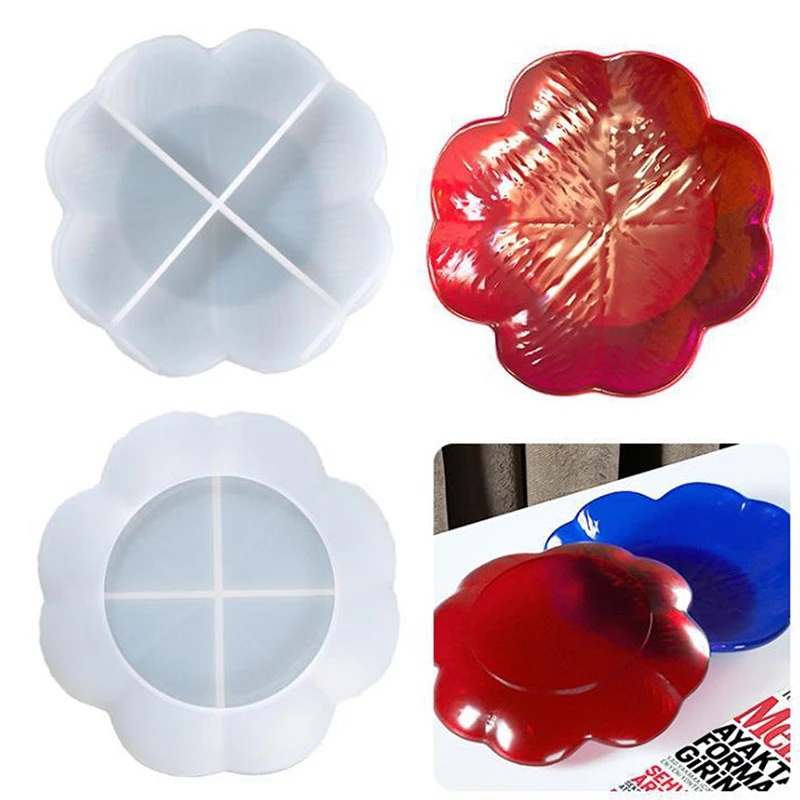 1pcs Petal Storage Tray Resin Mold DIY Serving Board Fruit Snack Plate Silicone Mould