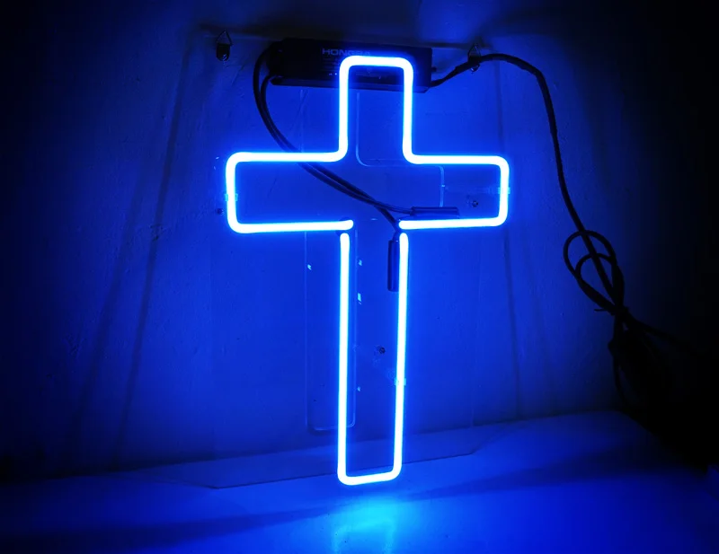 

Neon Light Sign Custom Name Beer Bar Home Decor Open Store Lamp Display cross-blue 12''X8''